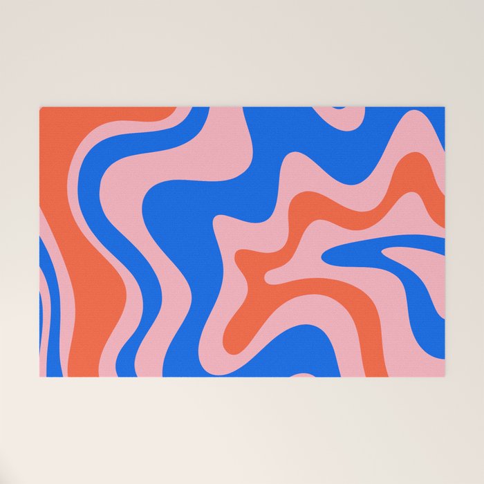 Retro Liquid Swirl Abstract Pattern in Pink, Red-Orange, and Bright Blue Welcome Mat Gallery Image 1