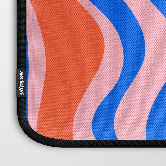 Retro Liquid Swirl Abstract Pattern in Pink, Red-Orange, and Bright Blue Laptop Sleeve Gallery Image 3