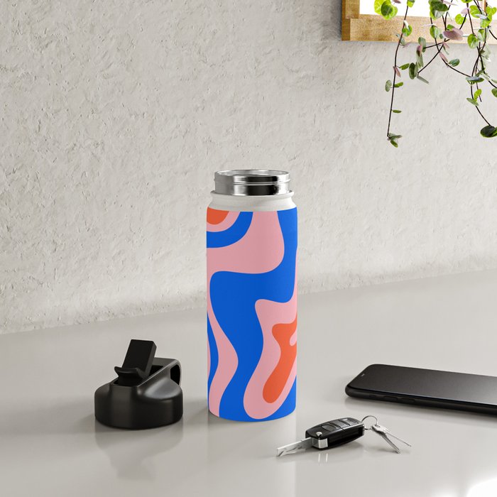 Retro Liquid Swirl Abstract Pattern in Pink, Red-Orange, and Bright Blue Water Bottle Gallery Image 4