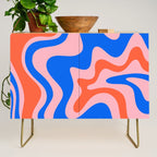 Retro Liquid Swirl Abstract Pattern in Pink, Red-Orange, and Bright Blue Credenza Gallery Image 1