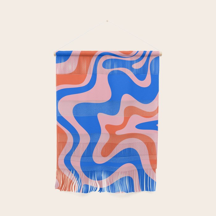 Retro Liquid Swirl Abstract Pattern in Pink, Red-Orange, and Bright Blue Wall Hanging Gallery Image 1