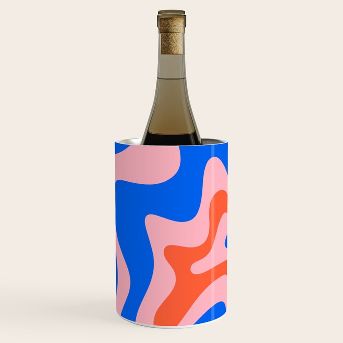 Retro Liquid Swirl Abstract Pattern in Pink, Red-Orange, and Bright Blue Wine Chiller Gallery Image 1