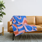 Retro Liquid Swirl Abstract Pattern in Pink, Red-Orange, and Bright Blue Throw Blanket Gallery Image 1
