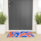 Retro Liquid Swirl Abstract Pattern in Pink, Red-Orange, and Bright Blue Welcome Mat Gallery Image 3