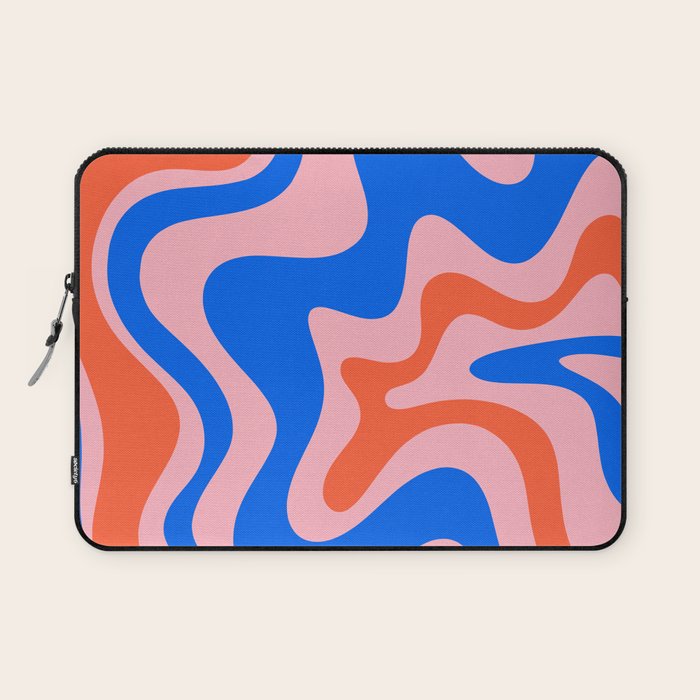 Retro Liquid Swirl Abstract Pattern in Pink, Red-Orange, and Bright Blue Laptop Sleeve Gallery Image 1