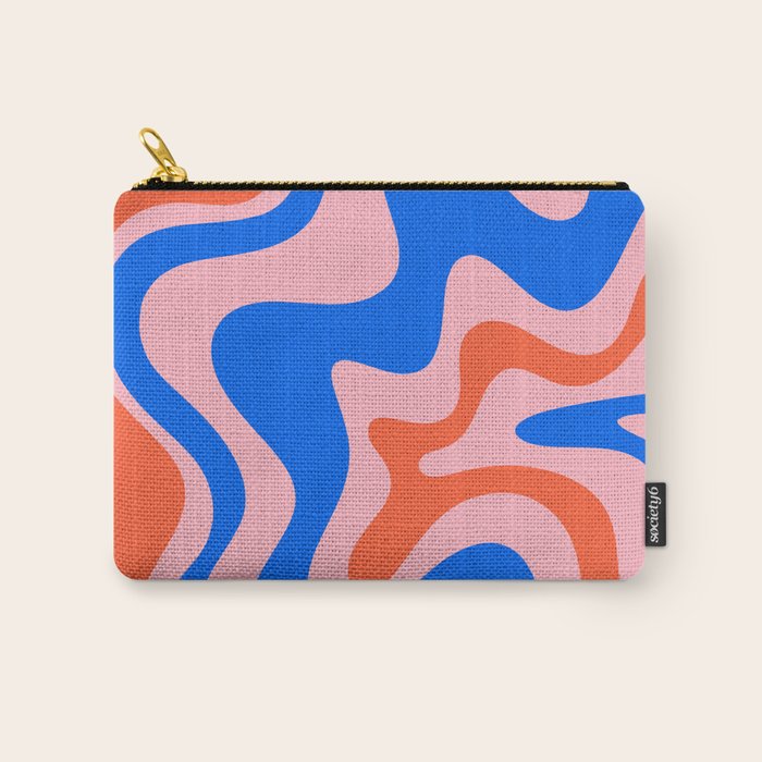 Retro Liquid Swirl Abstract Pattern in Pink, Red-Orange, and Bright Blue Carry All Pouch Gallery Image 1