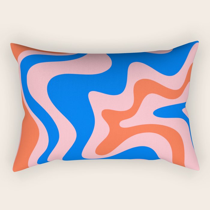 Retro Liquid Swirl Abstract Pattern in Pink, Red-Orange, and Bright Blue Rectangular Pillow Gallery Image 2