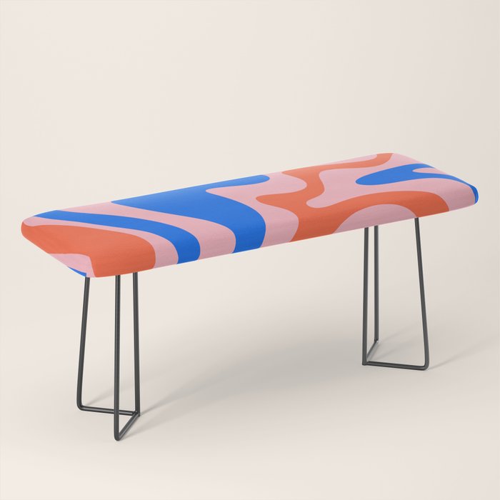 Retro Liquid Swirl Abstract Pattern in Pink, Red-Orange, and Bright Blue Bench Gallery Image 1