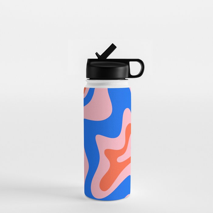 Retro Liquid Swirl Abstract Pattern in Pink, Red-Orange, and Bright Blue Water Bottle Gallery Image 1