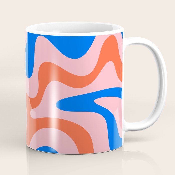 Retro Liquid Swirl Abstract Pattern in Pink, Red-Orange, and Bright Blue Coffee Mug Gallery Image 1