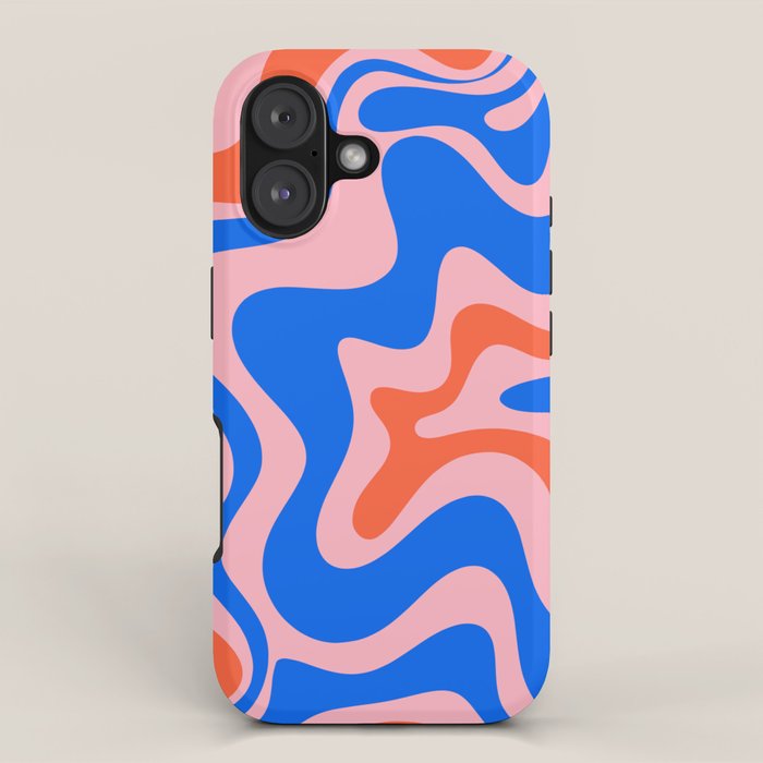 Retro Liquid Swirl Abstract Pattern in Pink, Red-Orange, and Bright Blue iPhone Case Gallery Image 1