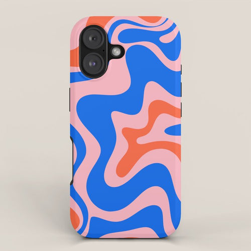 Retro Liquid Swirl Abstract Pattern In Pink, Red-Orange, And Bright Blue Iphone Case Gallery Image 1