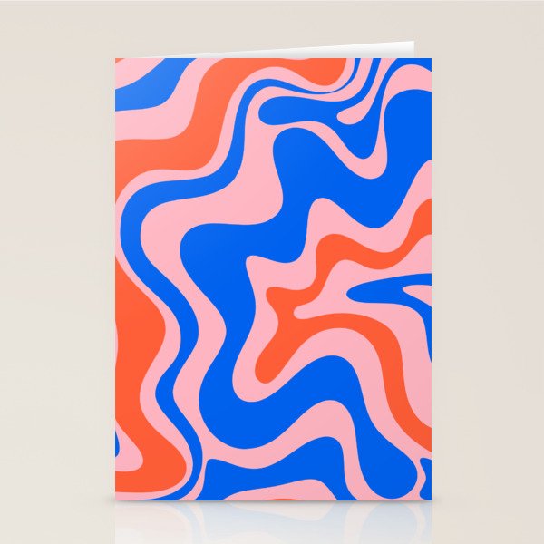 Retro Liquid Swirl Abstract Pattern in Pink, Red-Orange, and Bright Blue Stationery Card Gallery Image 2