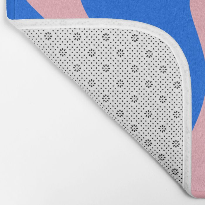 Retro Liquid Swirl Abstract Pattern in Pink, Red-Orange, and Bright Blue Bath Mat Gallery Image 2