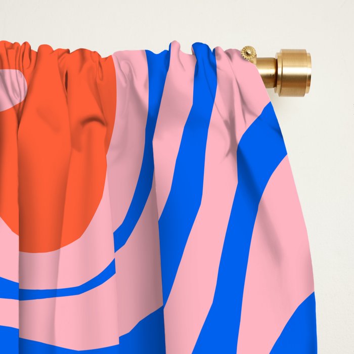 Retro Liquid Swirl Abstract Pattern in Pink, Red-Orange, and Bright Blue Window Curtain Gallery Image 2