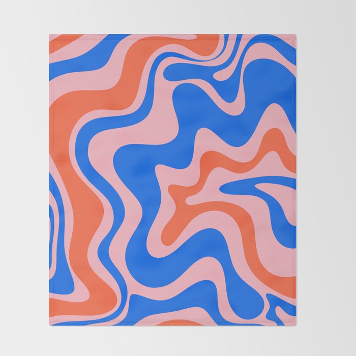 Retro Liquid Swirl Abstract Pattern in Pink, Red-Orange, and Bright Blue Throw Blanket Gallery Image 2