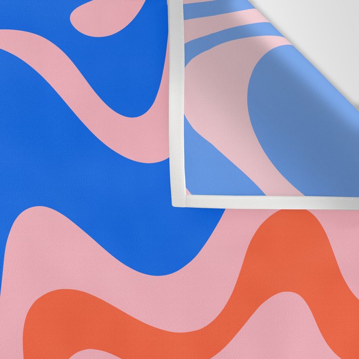 Retro Liquid Swirl Abstract Pattern in Pink, Red-Orange, and Bright Blue Wall Tapestry Gallery Image 3