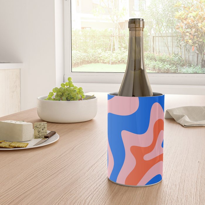 Retro Liquid Swirl Abstract Pattern in Pink, Red-Orange, and Bright Blue Wine Chiller Gallery Image 4