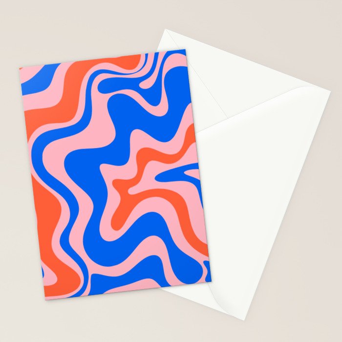 Retro Liquid Swirl Abstract Pattern in Pink, Red-Orange, and Bright Blue Stationery Card Gallery Image 2