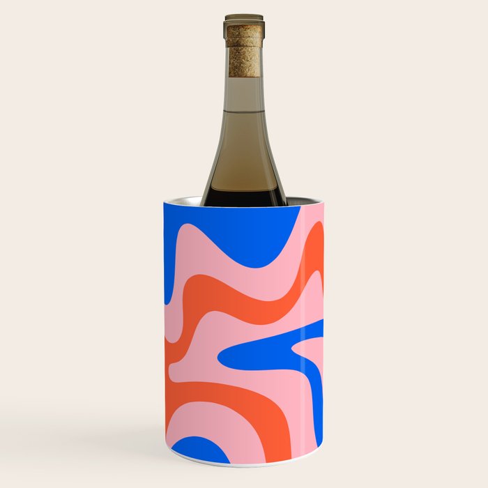 Retro Liquid Swirl Abstract Pattern in Pink, Red-Orange, and Bright Blue Wine Chiller Gallery Image 3