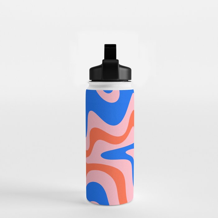 Retro Liquid Swirl Abstract Pattern in Pink, Red-Orange, and Bright Blue Water Bottle Gallery Image 2