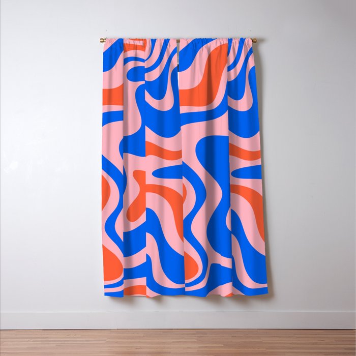 Retro Liquid Swirl Abstract Pattern in Pink, Red-Orange, and Bright Blue Window Curtain Gallery Image 3