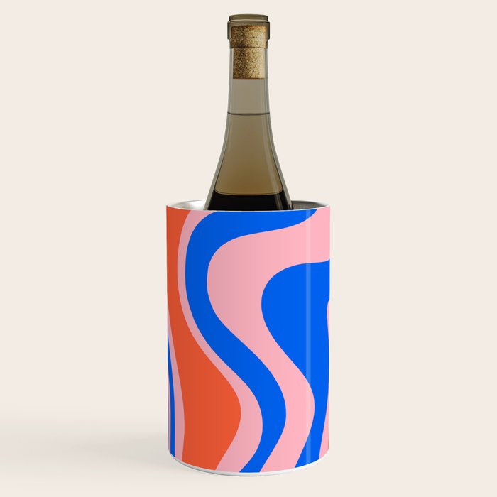 Retro Liquid Swirl Abstract Pattern in Pink, Red-Orange, and Bright Blue Wine Chiller Gallery Image 2