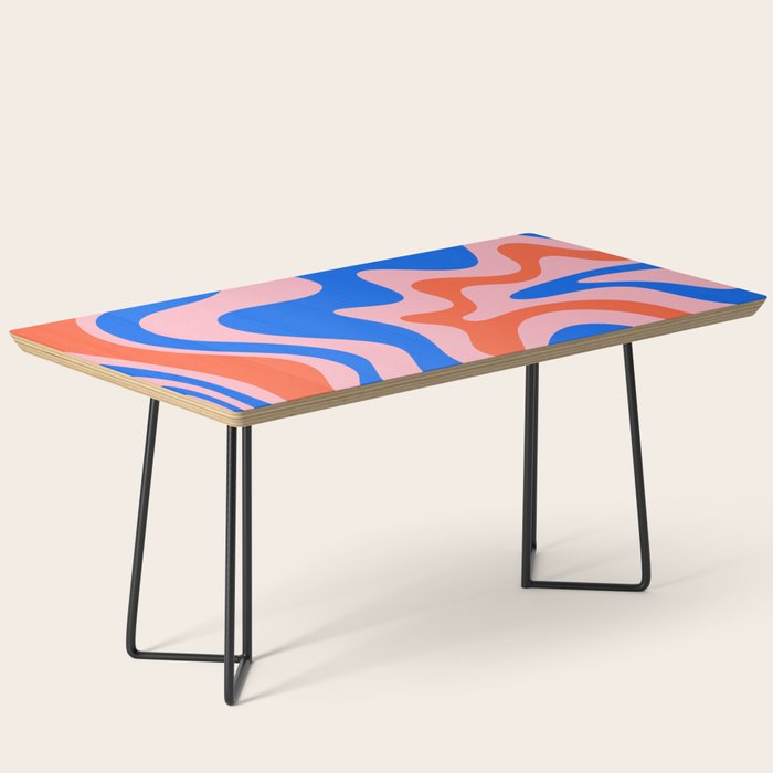Retro Liquid Swirl Abstract Pattern in Pink, Red-Orange, and Bright Blue Coffee Table Gallery Image 1