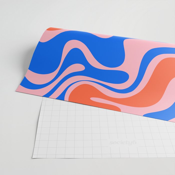 Retro Liquid Swirl Abstract Pattern in Pink, Red-Orange, and Bright Blue Wrapping Paper Gallery Image 2