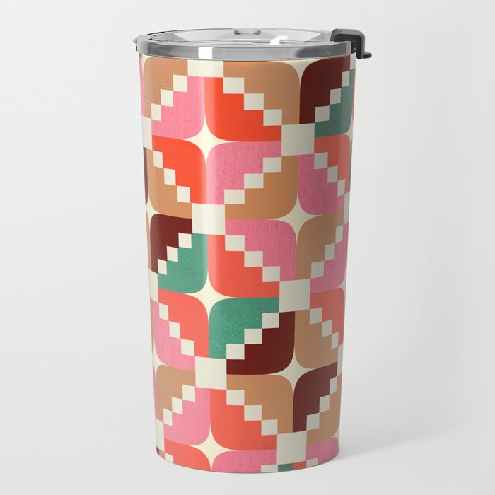 Winter Retro Quilt Pattern Travel Mug Gallery Image 2
