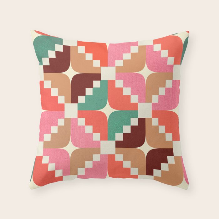 Winter Retro Quilt Pattern Throw Pillow Gallery Image 1