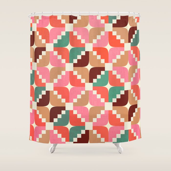 Winter Retro Quilt Pattern Shower Curtain Gallery Image 1