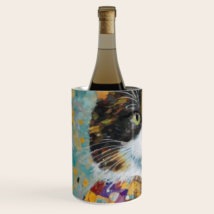 Gustav Klimt Style Calico Cat with Elegant Designer Jacket Wine Chiller Gallery Image 2