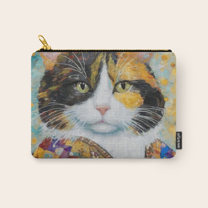 Gustav Klimt Style Calico Cat with Elegant Designer Jacket Carry All Pouch Gallery Image 1