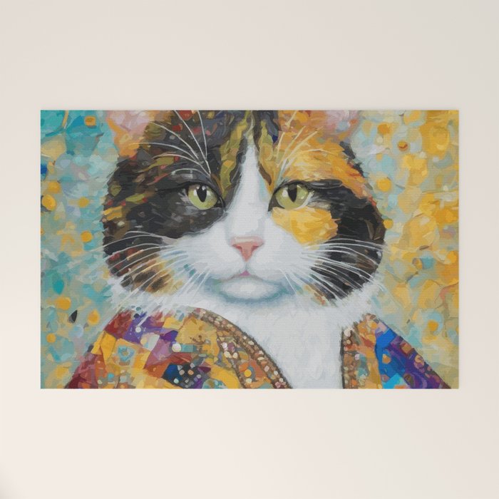 Gustav Klimt Style Calico Cat with Elegant Designer Jacket Welcome Mat Gallery Image 1