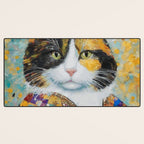 Gustav Klimt Style Calico Cat with Elegant Designer Jacket Desk Mat Gallery Image 3