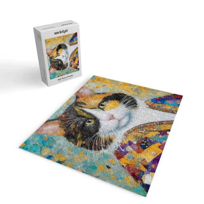 Gustav Klimt Style Calico Cat with Elegant Designer Jacket Jigsaw Puzzle Gallery Image 2