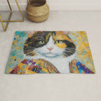 Gustav Klimt Style Calico Cat with Elegant Designer Jacket Rug Gallery Image 1