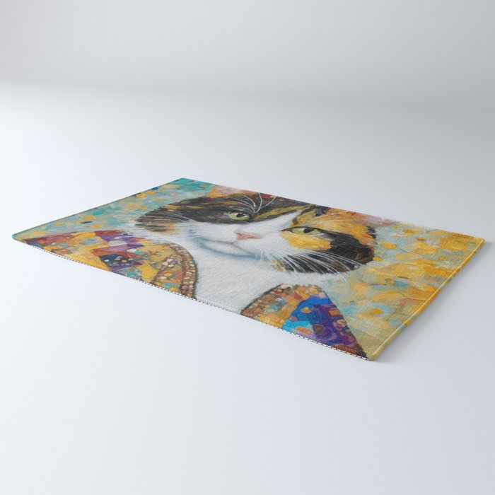 Gustav Klimt Style Calico Cat with Elegant Designer Jacket Rug Gallery Image 3