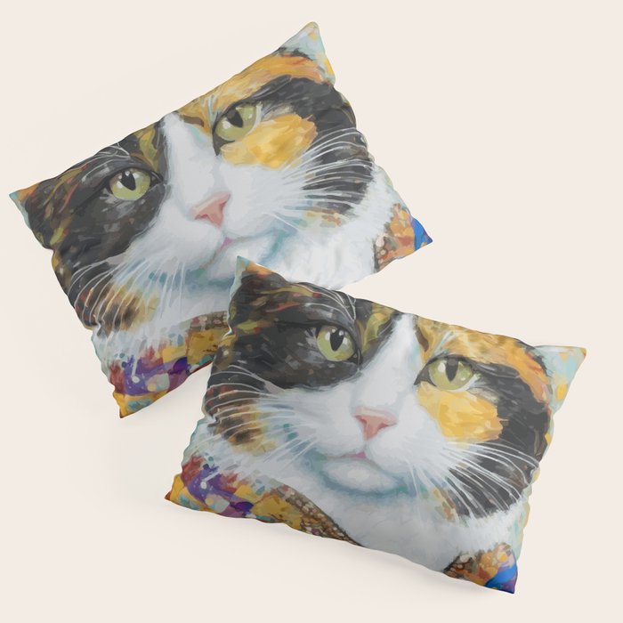 Gustav Klimt Style Calico Cat with Elegant Designer Jacket Pillow Sham Gallery Image 1