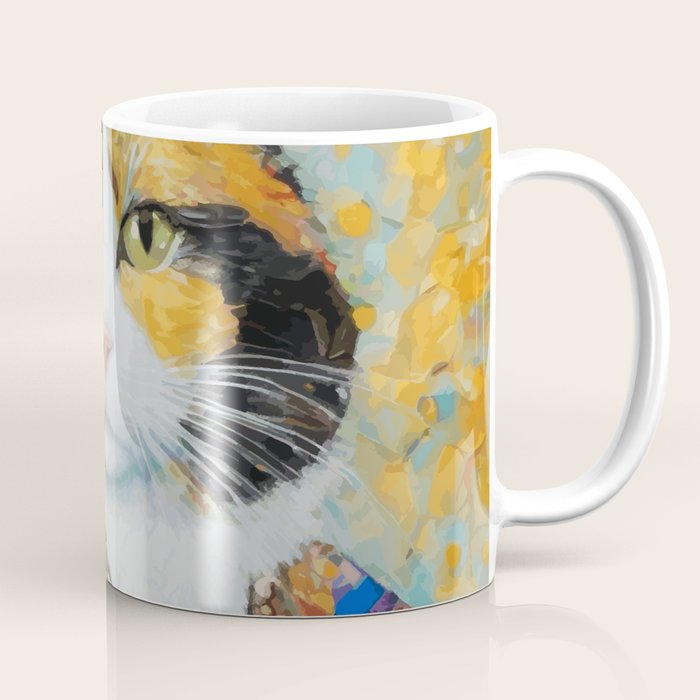 Gustav Klimt Style Calico Cat with Elegant Designer Jacket Coffee Mug Gallery Image 1