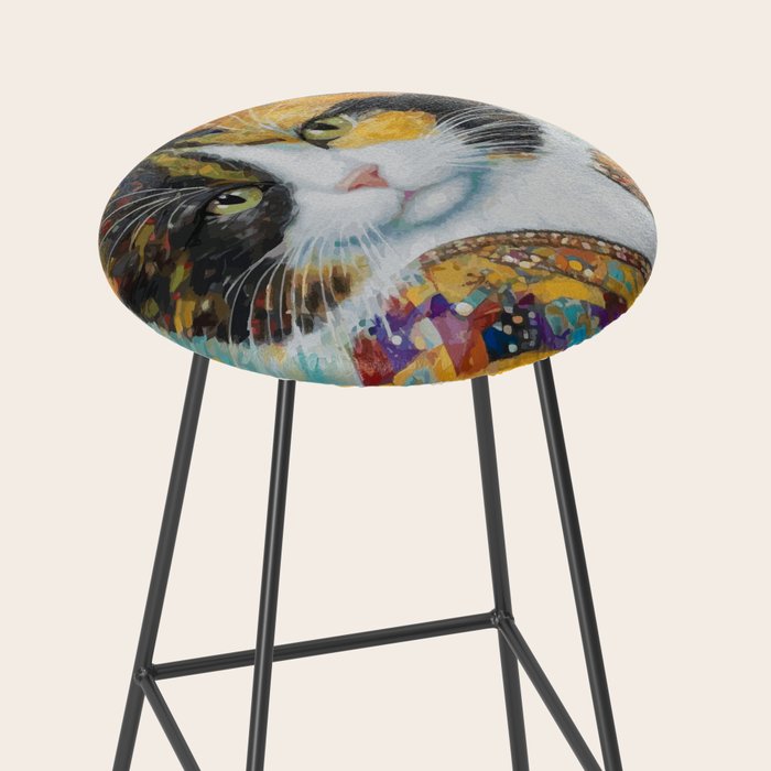 Gustav Klimt Style Calico Cat with Elegant Designer Jacket Stool Gallery Image 2