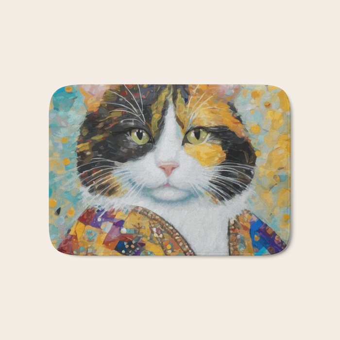 Gustav Klimt Style Calico Cat with Elegant Designer Jacket Bath Mat Gallery Image 1