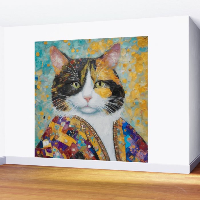 Gustav Klimt Style Calico Cat with Elegant Designer Jacket Wall Mural Gallery Image 2