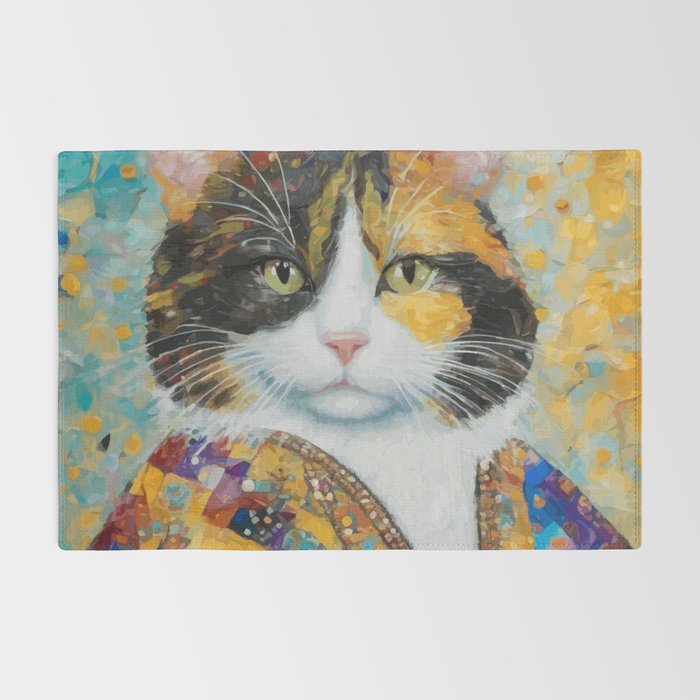 Gustav Klimt Style Calico Cat with Elegant Designer Jacket Rug Gallery Image 2