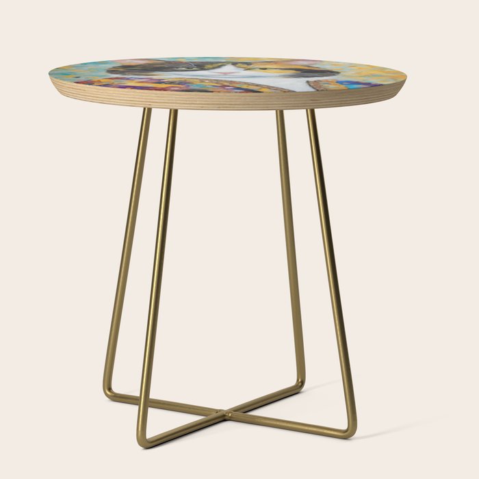 Gustav Klimt Style Calico Cat with Elegant Designer Jacket Side Table Gallery Image 1
