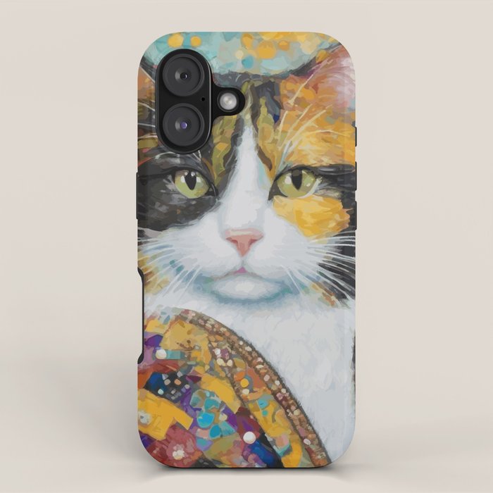 Gustav Klimt Style Calico Cat with Elegant Designer Jacket iPhone Case Gallery Image 1