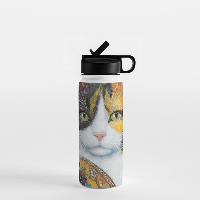 Gustav Klimt Style Calico Cat with Elegant Designer Jacket Water Bottle Gallery Image 1