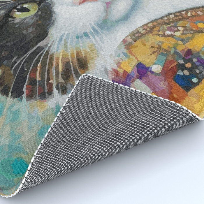 Gustav Klimt Style Calico Cat with Elegant Designer Jacket Rug Gallery Image 4