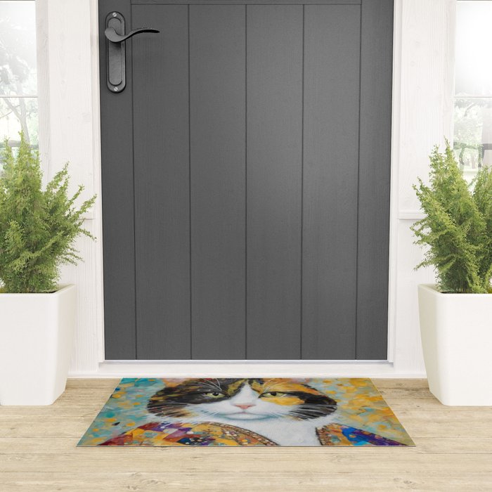 Gustav Klimt Style Calico Cat with Elegant Designer Jacket Welcome Mat Gallery Image 3